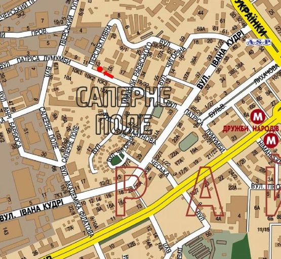 Схема рекламной плоскости по адресу Иоанна Павла II ул. (бывш. Лумумбы ул.), 13, в сторону Б. Васильковская ул. (бывш. Красноармейская ул.)