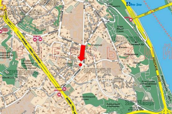 Схема рекламної площини за адресою Алмазова ул. (бывш. Кутузова ул.) / Копыленка ул., в сторону ст. м. "Печерская"