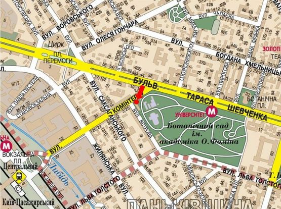 Схема рекламної площини за адресою Петлюры ул., 2, (бывш. Коминтерна ул.), ботанический сад, в сторону Саксаганского ул.