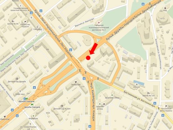 Схема рекламної площини за адресою Дружбы Народов бул., 36/ 1, возле Печерского моста, в сторону ст. м. "Дружбы Народов"