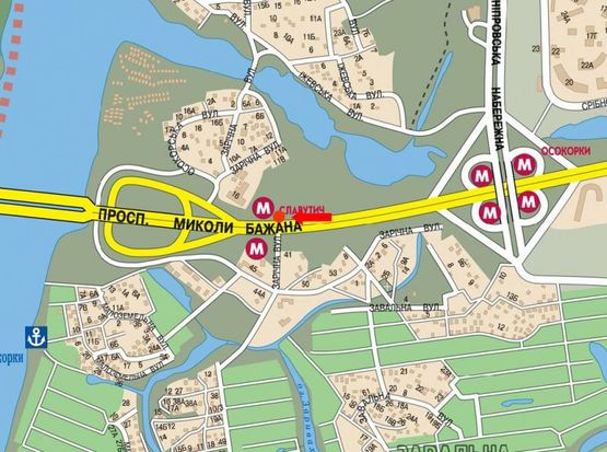 Схема рекламной плоскости по адресу Бажана пр., 140м от ст. м. "Славутич", в сторону мост Южный Схема рекламной плоскости по адресу Бажана пр., 140м от ст. м. "Славутич", в сторону мост Южный