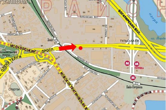 Схема рекламной плоскости по адресу Бандеры пр. (бывш. Московский пр.), 2, напротив "Фокстрот", "Ашан", из центра Схема рекламной плоскости по адресу Бандеры пр. (бывш. Московский пр.), 2, напротив "Фокстрот", "Ашан", из центра