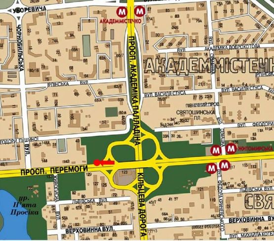 Схема рекламной плоскости по адресу Победы пр., 125, напротив, 70м к ас "Дачная", из центра