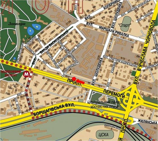 Схема рекламної площини за адресою Победы пр., 20, банк "ПУМБ", в сторону ст. м. "Политехнический институт"