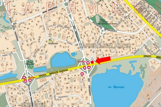 Схема рекламной плоскости по адресу Бажана пр., ст. м. "Харьковская", в сторону мост Южный