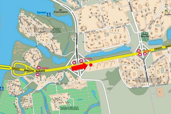 Схема рекламной плоскости по адресу Бажана пр., ст. м. "Осокорки", в сторону ст. м. "Позняки"