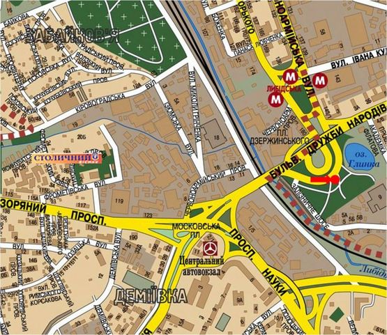 Схема рекламної площини за адресою Дружбы Народов бул. / Б. Васильковская ул. (бывш. Красноармейская ул.), выезд с Демеевская пл. (бывш. Московская пл.), в сторону Лыбедская пл., правая