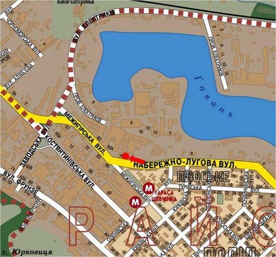 Схема рекламной плоскости по адресу Набережно-Луговая, 100 м до перекрестка с Межигорская ул., из центра
