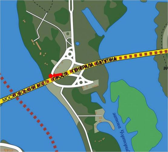 Схема рекламної площини за адресою Ватутина пр., 30м. до начала моста Московского , в сторону р-н Петровка