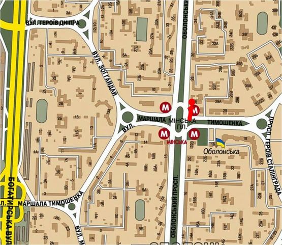 Схема рекламной плоскости по адресу Оболонский пр., 26, ст. м. "Минская", возле ТРЦ "Dream Town", "McDonald's", в сторону ст.м. "Героев Днепра", левый