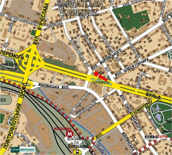 Схема рекламної площини за адресою Победы пр., 2 / Дмитриевская ул., на светофоре, в сторону моста Воздухофлотского, из центра