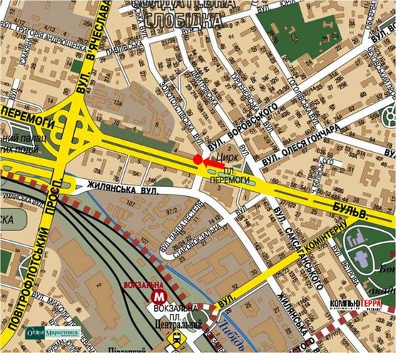 Схема рекламной плоскости по адресу Победы пл., 2 / Дмитриевская ул., на светофоре, в сторону моста Воздухофлотского , из центра