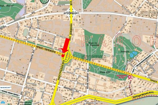 Схема рекламної площини за адресою Гетьмана ул. / Победы пр., на мосту, ст. м. "Шулявская", в сторону ТРЦ "Космополит"