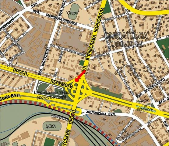 Схема рекламной плоскости по адресу Черновола ул. / Победы пр., съезд с Черновола ул. в сторону Победы пр.