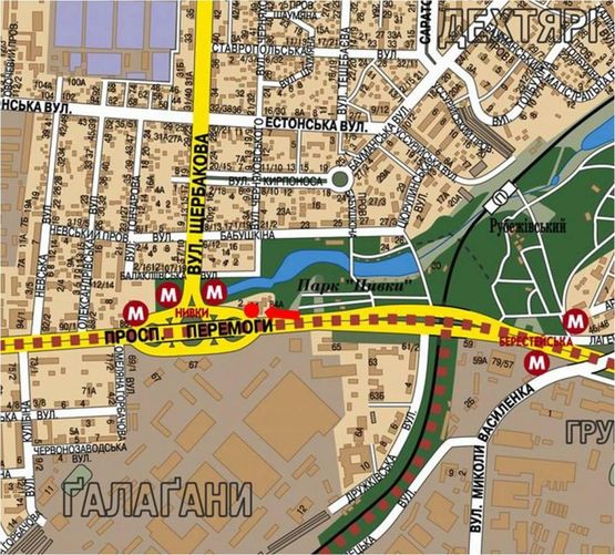 Схема рекламної площини за адресою Победы пр., возле боулинг клуба "Страйк", в сторону ст. м. "Нивки"