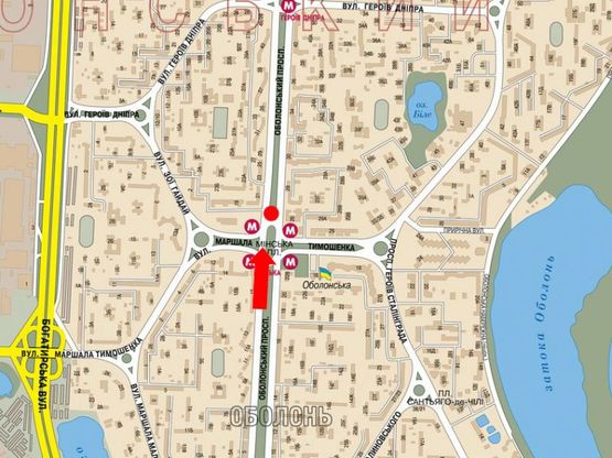 Схема рекламной плоскости по адресу Оболонский пр., 21, ст. м. "Минская", ТРЦ "Dream Town", "McDonald's", в сторону ст. м. "Героев Днепра"