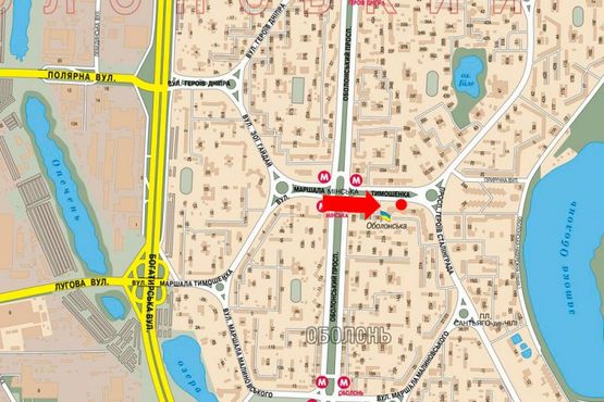 Схема рекламної площини за адресою Тимошенко ул., 18 / Героев Сталинграда пр., в сторону Героев Сталинграда пр.