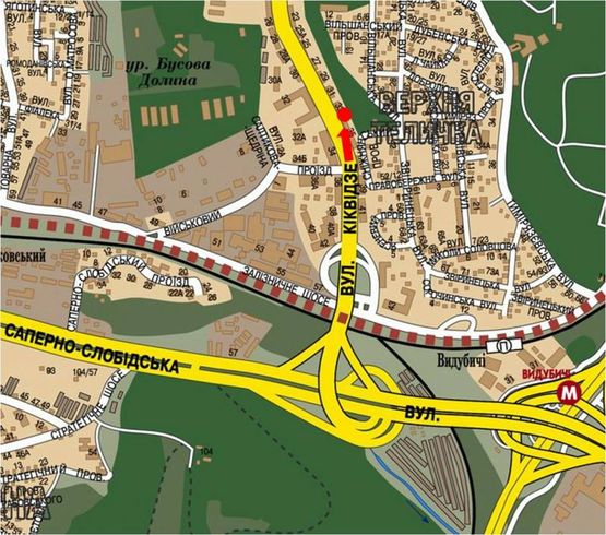 Схема рекламной плоскости по адресу Бойчука ул. (бывш. Киквидзе ул.), 33, в сторону Украинки бул.