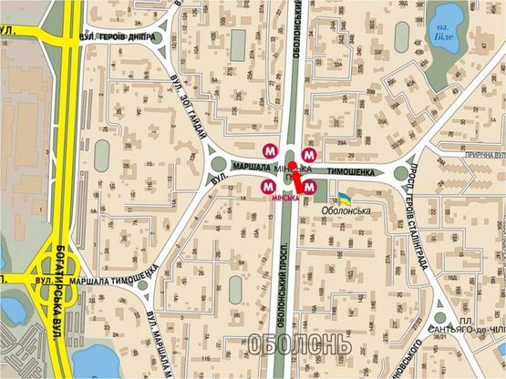 Схема рекламної площини за адресою Оболонский пр. / Минская пл., разделитель, ст. м. "Минская"