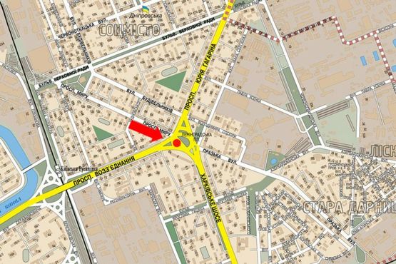 Схема рекламной плоскости по адресу Дарницкая пл. (бывш. Ленинградская пл.), разделитель, направление с Гагарина пр. в сторону Соборности пр. (бывш. Воссоединения пр.), Харьковское шоссе