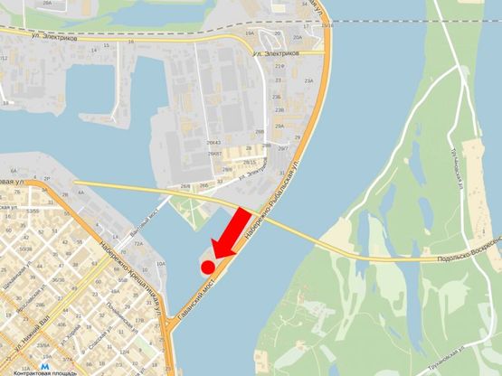 Схема рекламної площини за адресою Набережно-Рыбальская ул., 130м до мост Гаванский, в сторону Набережно-Крещатикская ул.