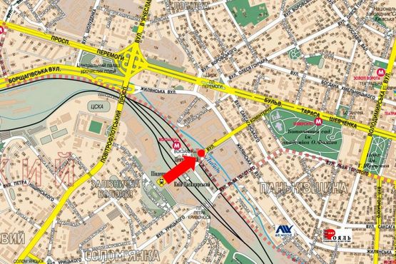 Схема рекламної площини за адресою Вокзальная пл., разделитель, в сторону Шевченко бул.