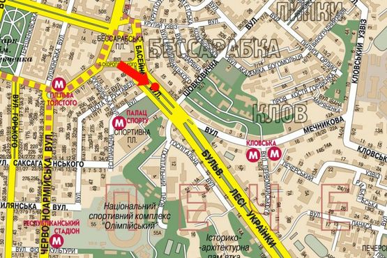 Схема рекламної площини за адресою Бассейная ул., 19, напротив ТРЦ "Gulliver", в сторону Украинки бул.