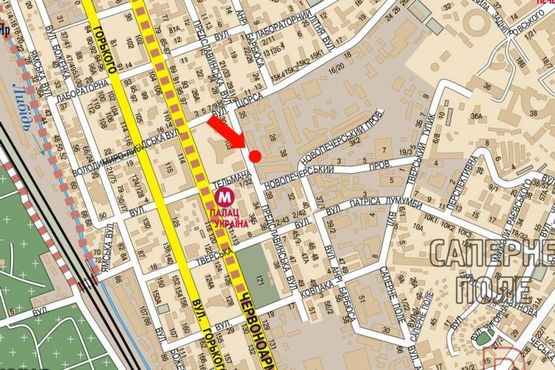 Схема рекламной плоскости по адресу Предславинская ул., 35-1, Дворец "Украина", в сторону ул. Колпака