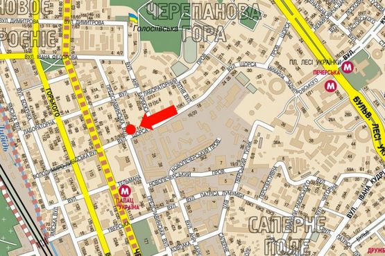 Схема рекламной плоскости по адресу Коновальца ул. (бывш. Щорса ул.) / Предславинская ул., на светофоре, в сторону Б. Васильковская ул.