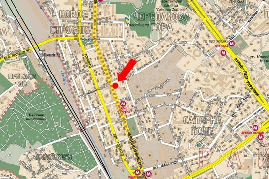 Схема рекламної площини за адресою Б. Васильковская ул. (бывш. Красноармейская ул.), 103 / Коновальца ул. (бывш. Щорса ул.), на светофоре, в сторону центра