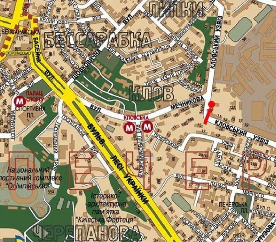 Схема рекламної площини за адресою Кловский спуск, 9/2 / Мечникова ул., на светофоре, в сторону Институтской ул.