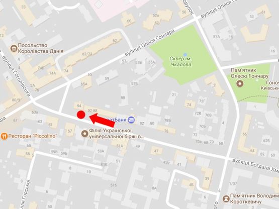 Схема рекламної площини за адресою Хмельницкого ул., 94, в сторону Бульварно-Кудрявская ул. (бывш. Воровского ул.)