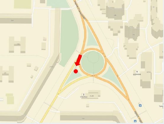 Схема рекламної площини за адресою Героев Сталинграда пр. / Малиновского ул., на клумбе, в сторону Малиновского ул.