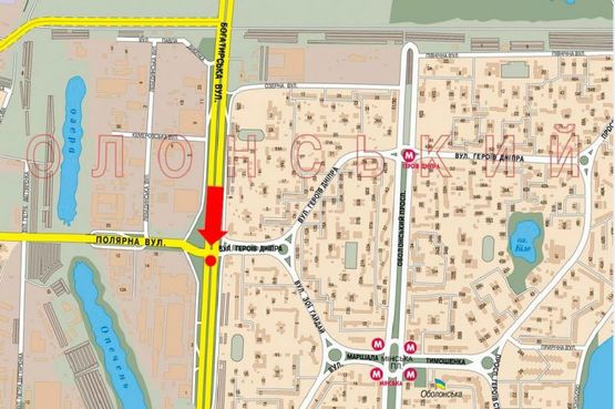 Схема рекламної площини за адресою Богатырская ул. / Полярная ул., разделитель, супермаркет "Эпицентр", в сторону Петровки Схема рекламної площини за адресою Богатырская ул. / Полярная ул., разделитель, супермаркет "Эпицентр", в сторону Петровки