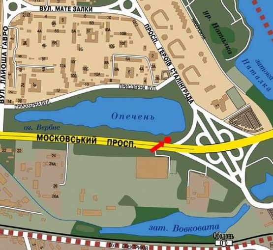 Схема рекламної площини за адресою Бандеры пр. (бывш. Московский пр.) / Героев Сталинграда пр., начало мост Московский, в сторону Троещина, правая