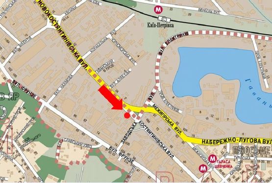 Схема рекламной плоскости по адресу Новоконстантиновская ул. 1, в сторону Подола