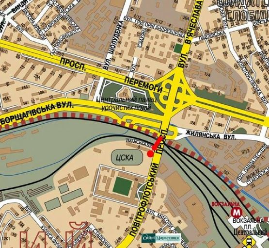 Схема рекламной плоскости по адресу Воздухофлотский пр., 2, мост Воздухофлотский, в сторону Соломенская пл.