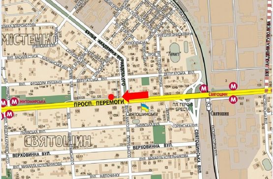 Схема рекламной плоскости по адресу Победы пр., 118, в сторону ст. м. "Житомирская", из центра