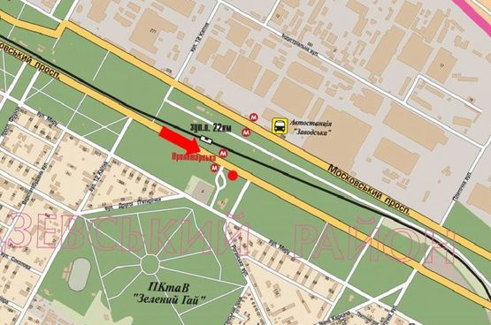 Схема рекламной плоскости по адресу Московский пр., ст. м. "Индустриальная" (бывш. ст. м. "Пролетарская"), супермаркет "Восторг", из центра