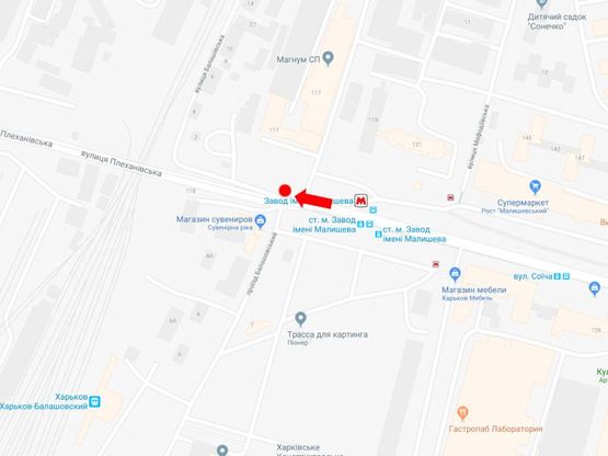 Схема рекламної площини за адресою Плехановская ул. - ул. Балашовская, возле ст.м. "Завод им. Малышева", супермаркетов Рост, Comfy, в центр