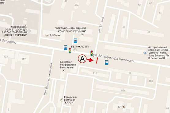 Схема рекламної площини за адресою Володимира Великого напроти вул. Боткіна ст. А