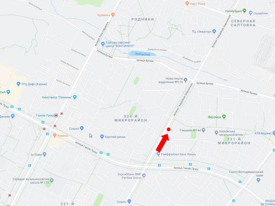 Схема рекламної площини за адресою Гвардейцев Широнинцев ул., 54, из центра Схема рекламної площини за адресою Гвардейцев Широнинцев ул., 54, из центра