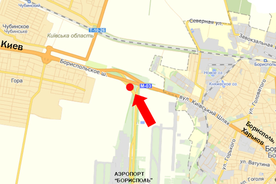 Схема рекламной плоскости по адресу Трасса Киев-Борисполь, разделитель, от аэропорта Борисполь на Киев