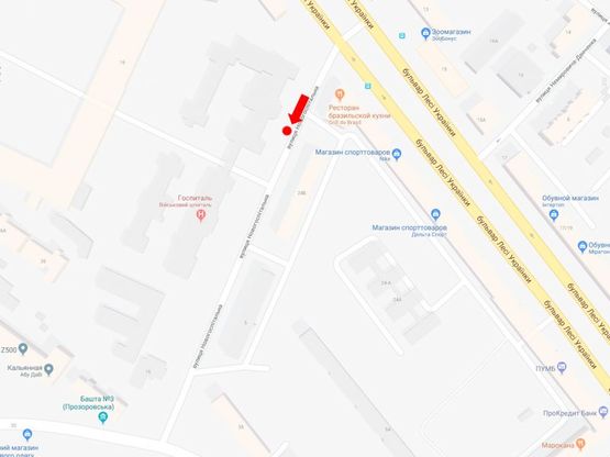 Схема рекламної площини за адресою Новогоспитальная ул. (бывш. Щорса пер.), 24б, в сторону ул. Коновальца (бывш. Щорса ул.)