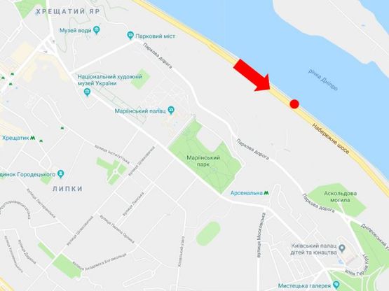 Схема рекламной плоскости по адресу Набережное шоссе ул., 950 м. до ст.м. "Днепр", со стороны Подола