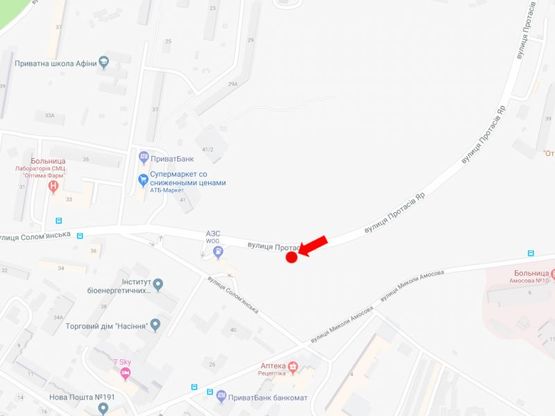 Схема рекламної площини за адресою Протасов Яр ул., 100 м. до АЗС "WOG", в сторону ул. Соломенской