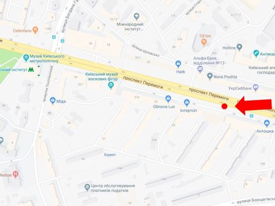 Схема рекламной плоскости по адресу Победы пр., 21, возле магазинов "Интертоп", "Carlo Pazolini", "Adidas", из центра