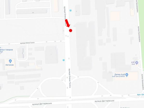 Схема рекламной плоскости по адресу Телиги ул., 2 - ул. Гонты, на светофоре, в сторону ст. м. "Шулявская"