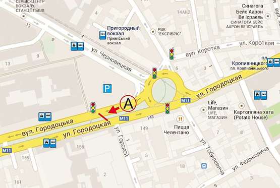 Схема рекламной плоскости по адресу Городоцкая К 10  (Привокзальний ринок №1) з центру Схема рекламной плоскости по адресу Городоцкая К 10  (Привокзальний ринок №1) з центру