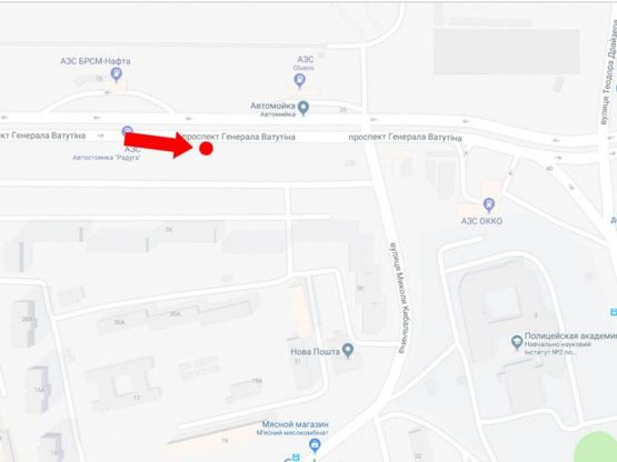 Схема рекламної площини за адресою Ватутина пр., 26, напротив АЗС БРСМ, в сторону Троещинского рынка, из центра